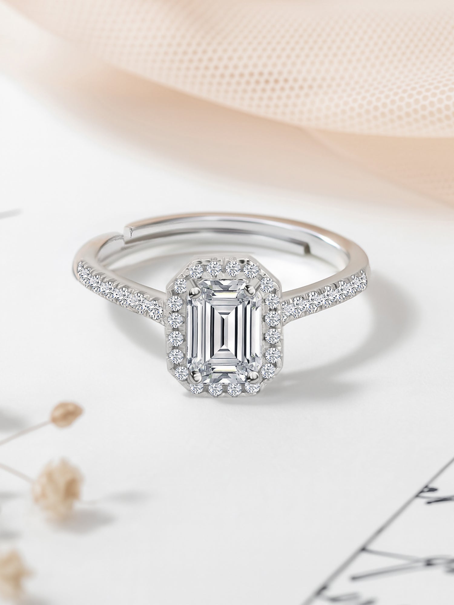 1.5 Carat American Diamond Adjustable Halo Ring in 925 Silver