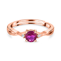 Rose Gold Red Ruby CZ Criss Cross Solitaire Adjustable Ring