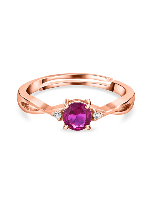 Rose Gold Red Ruby Criss Cross Solitaire Adjustable Ring