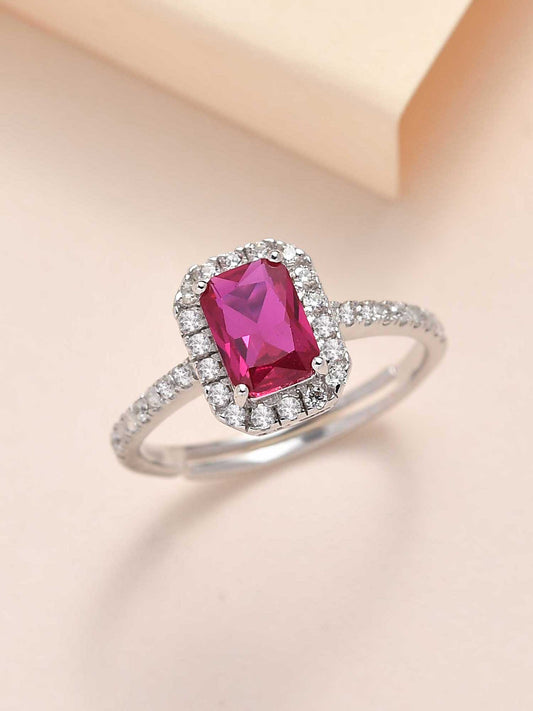 Synthetic Ruby Adjustable Statement Party Silver Ring