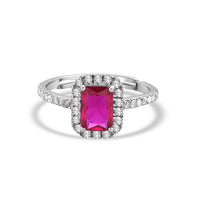 Ruby CZ Adjustable Statement Party Silver Ring