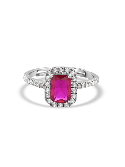 Synthetic Ruby Adjustable Statement Party Silver Ring - Ornate Jewels Jewellery