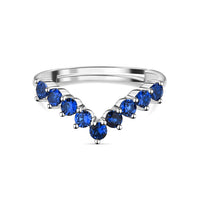 Blue Sapphire CZ Chevron Silver Adjustable Ring
