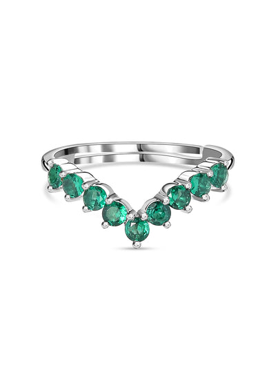 Emerald CZ Adjustable Chevron Ring In 925 Silver