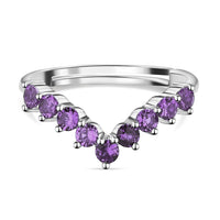 Amethyst CZ Adjustable Chevron Ring In 925 Silver