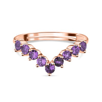 Rose Gold Amethyst CZ Adjustable Chevron Ring For Her