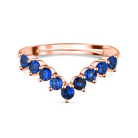 Blue Sapphire CZ Chevron Rose Gold Adjustable Ring