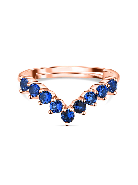 Blue Sapphire CZ Chevron Rose Gold Adjustable Ring