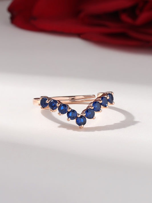 Blue Sapphire Chevron Ring in 925 Sterling Silver - BIS Hallmarked