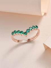 Rose Gold Synthetic Emerald Adjustable Chevron Ring In 925 Silver