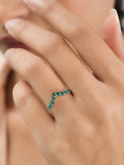Rose Gold Synthetic Emerald Adjustable Chevron Ring In 925 Silver