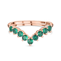 Rose Gold Emerald CZ Adjustable Chevron Ring In 925 Silver