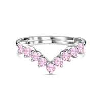 Pink CZ Adjustable Chevron Ring In 925 Silver