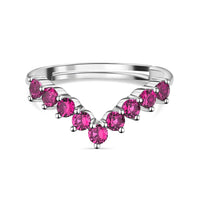 Red Ruby CZ Adjustable Chevron Ring In 925 Silver