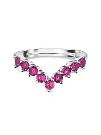 Chevron Silver Rings for women with Synthetic Ruby