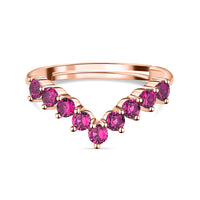 Rose Gold Red Ruby CZ Adjustable Chevron Ring For Her