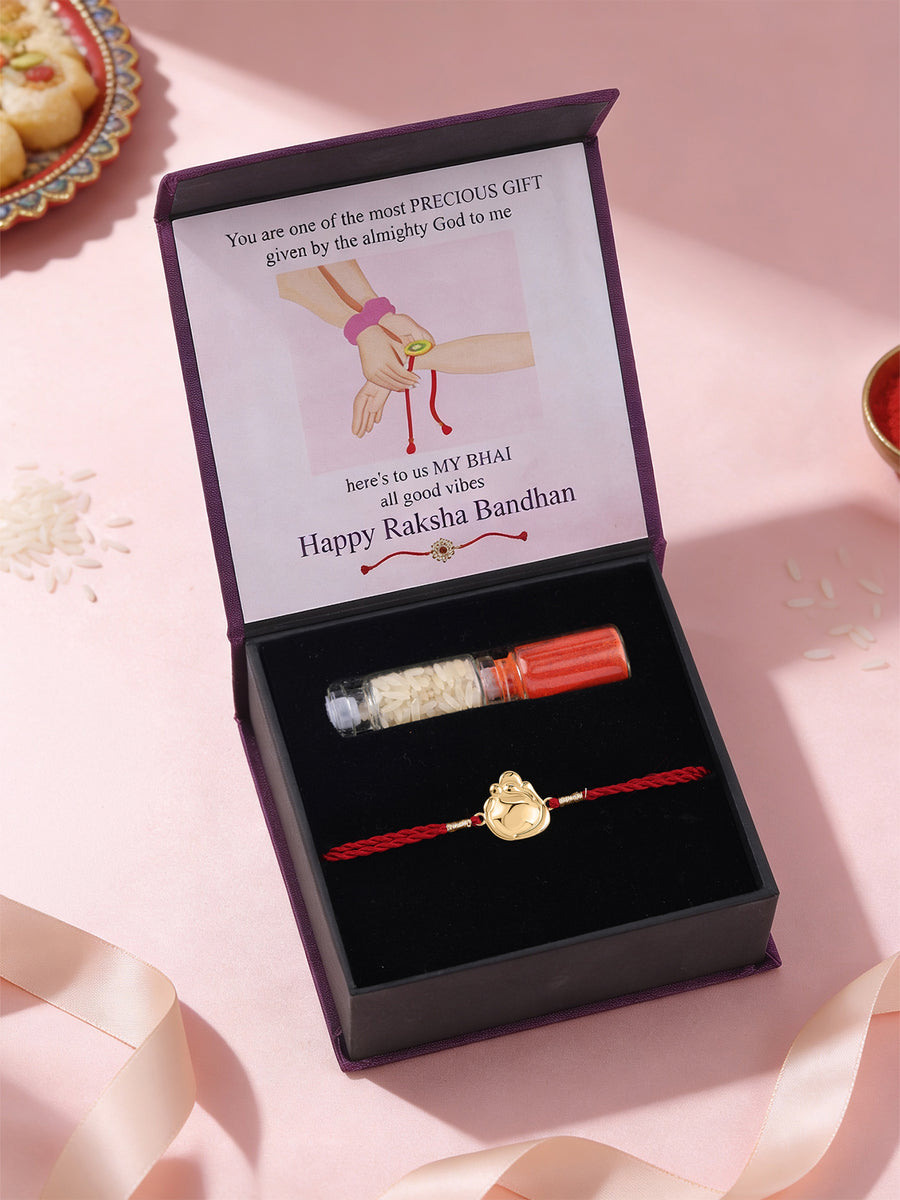 Minimal Ganesha Gold Plated Rakhi For Brother