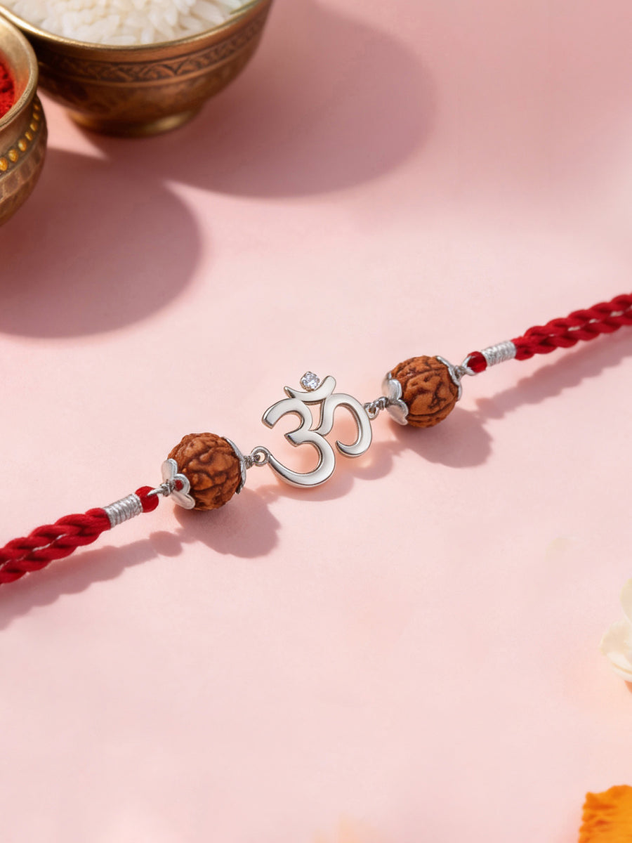 Om Rudraksha Silver Rakhi For Brother