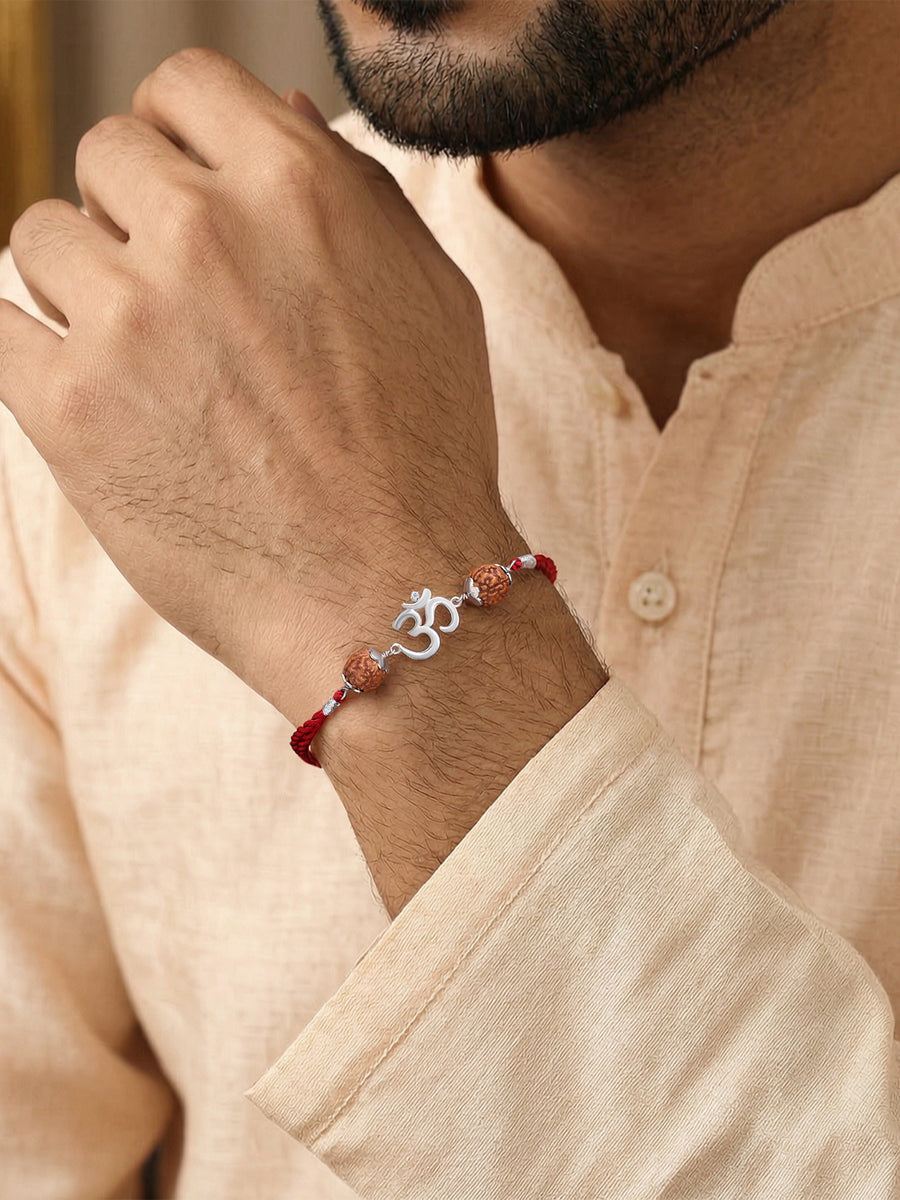 Om Rudraksha Silver Rakhi For Brother