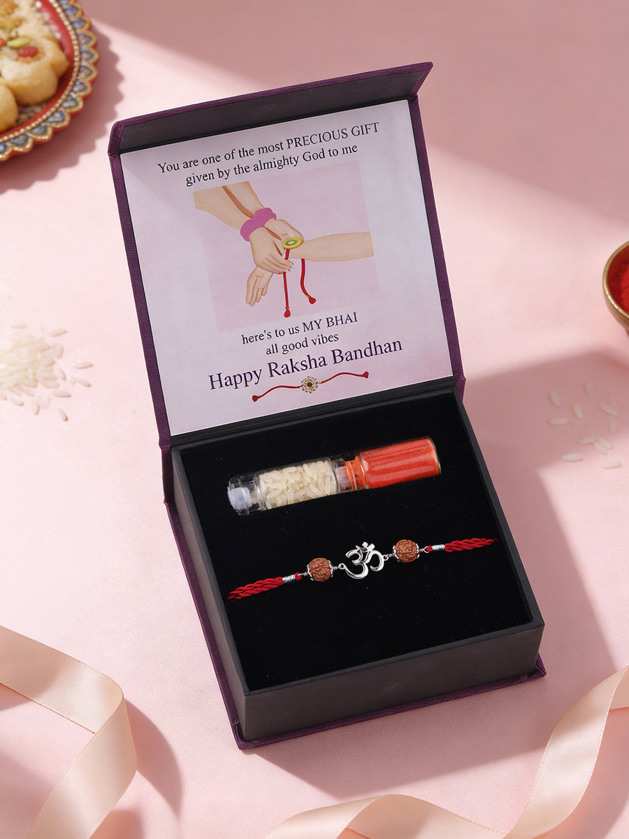 Om Rudraksha Silver Rakhi For Brother