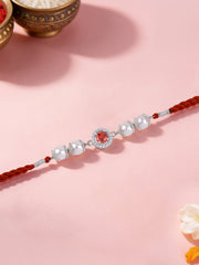 Garnet Glow Pearl Silver Rakhi