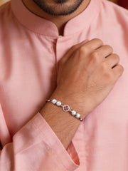 Garnet Glow Pearl Silver Rakhi