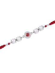 Garnet Glow Pearl Silver Rakhi