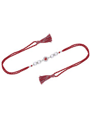 Garnet Glow Pearl Silver Rakhi
