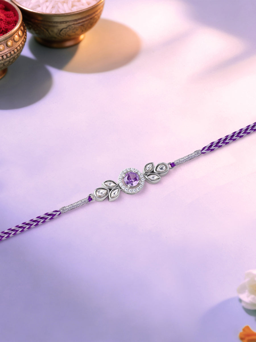 Amethyst Leaf Silver Rakhi