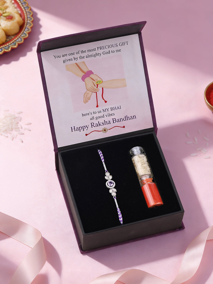 Amethyst Leaf Silver Rakhi