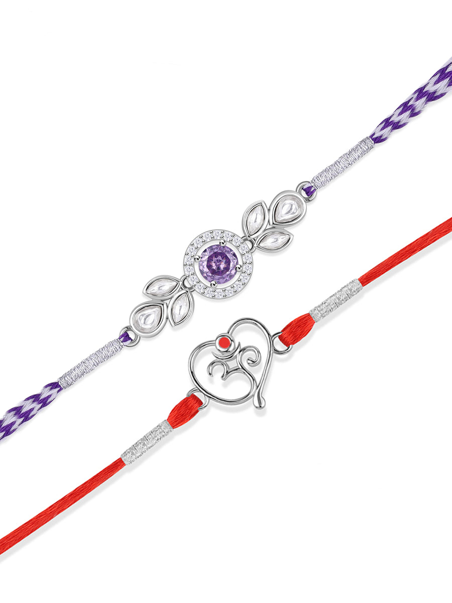 Amethyst Leaf and Om Silver Rakhi Combo