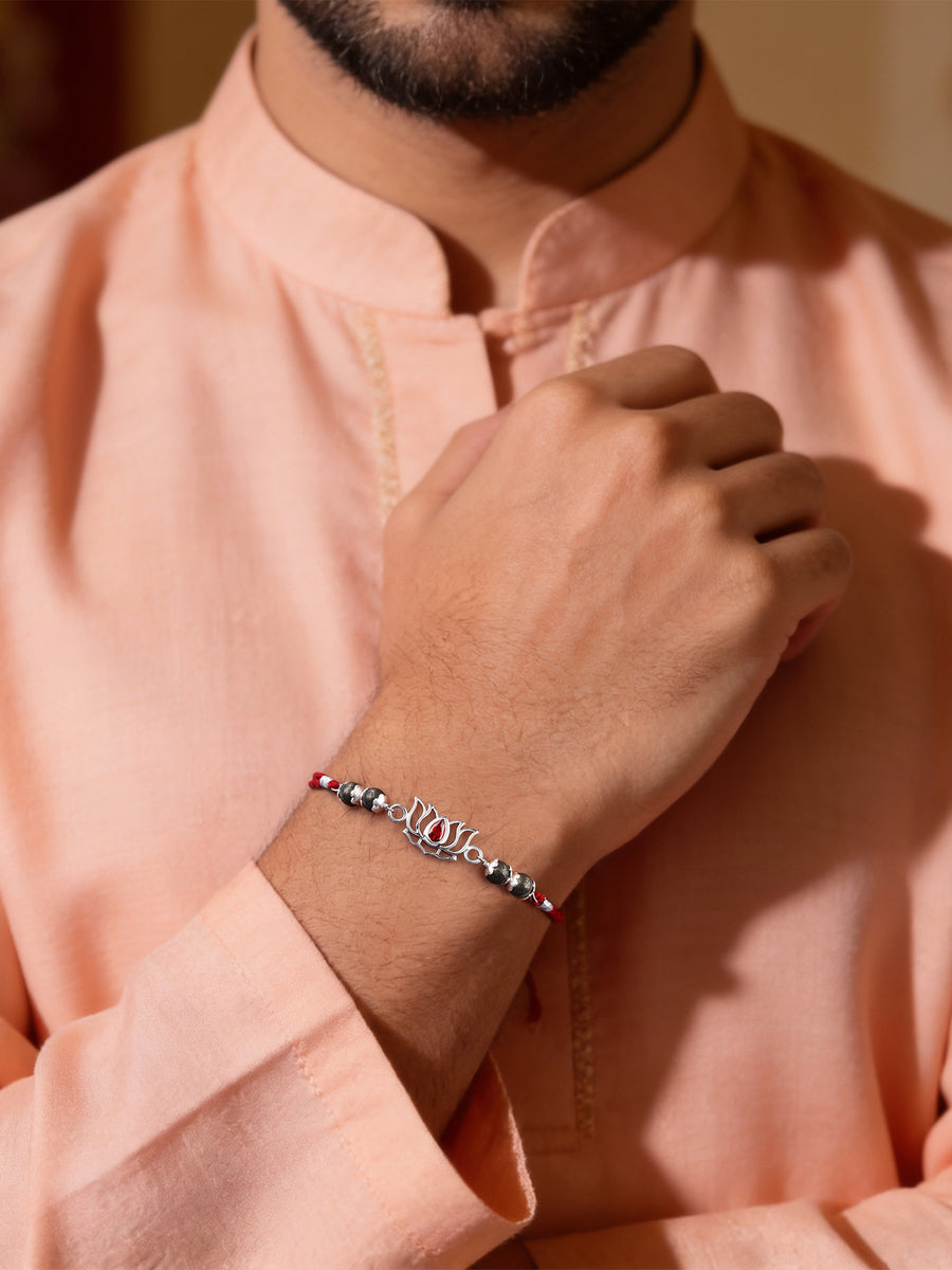 Lotus Garnet Silver Rakhi For Brother