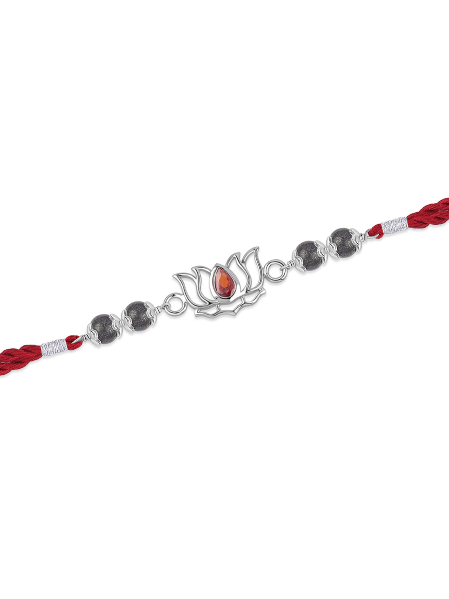 Lotus Garnet Silver Rakhi For Brother