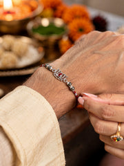 Lotus Garnet Silver Rakhi For Brother