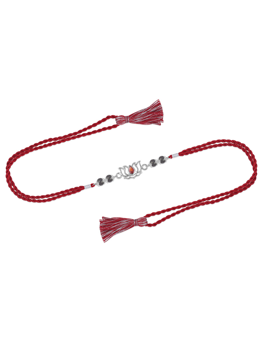 Lotus Garnet Silver Rakhi For Brother