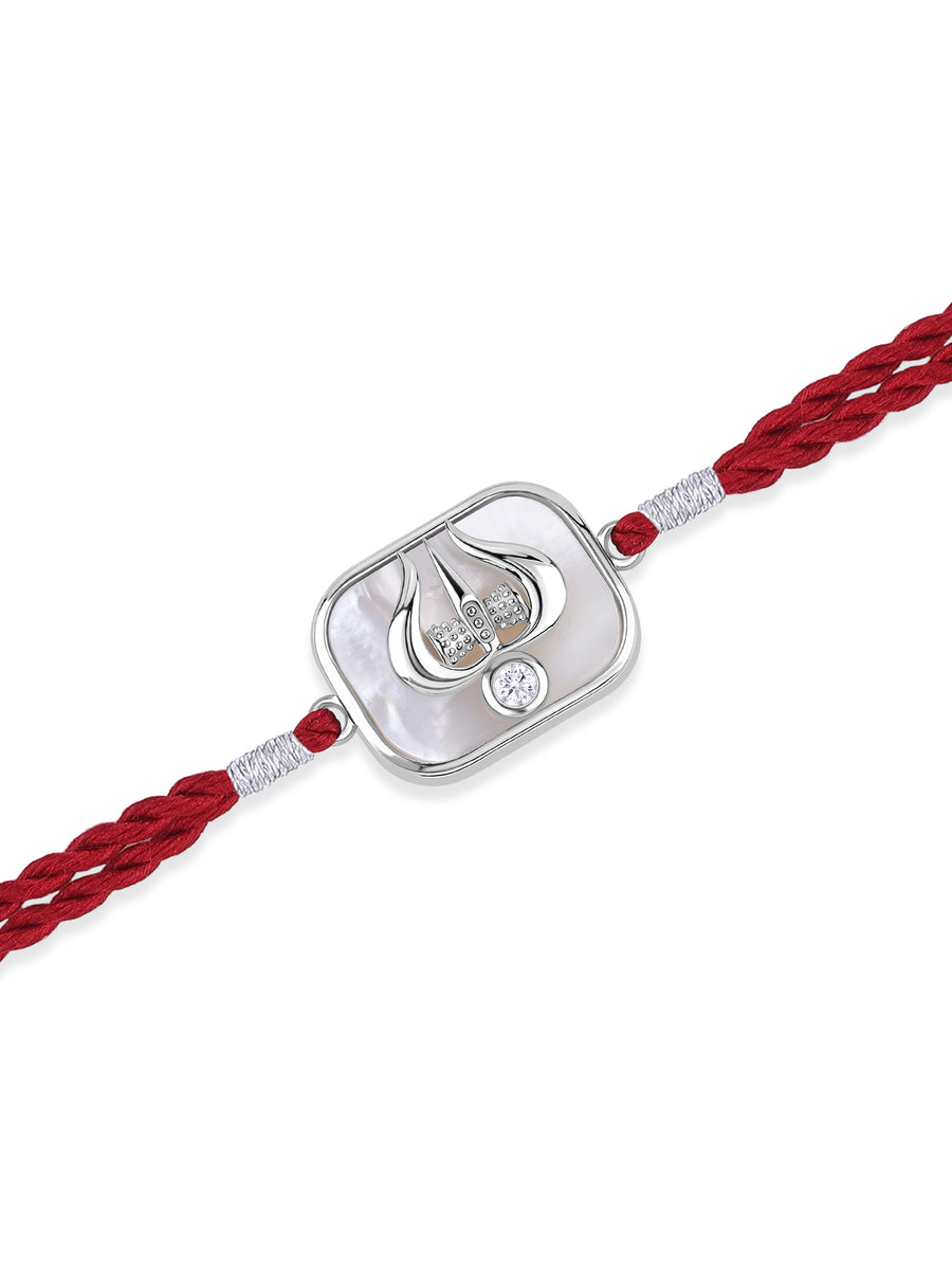 Mother of Pearl Trishul Silver Rakhi For Bhai