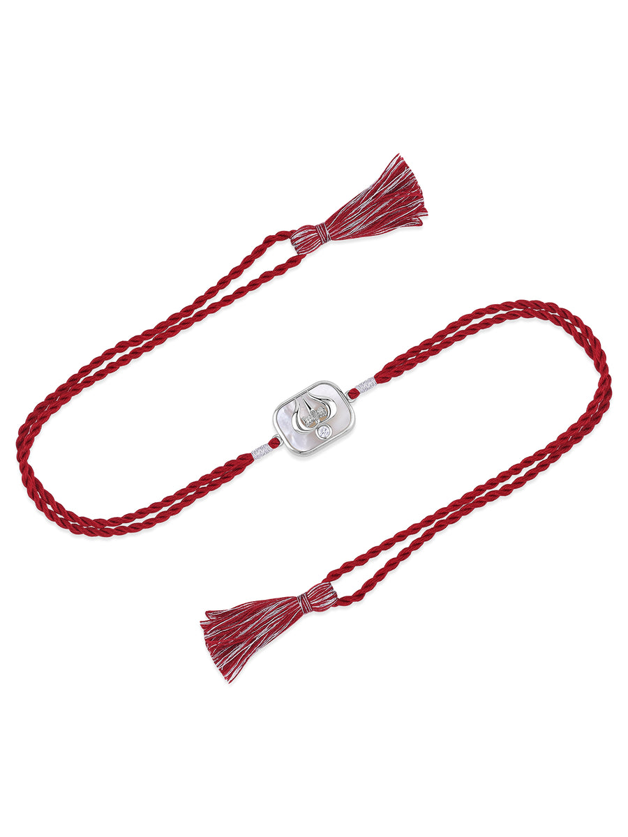 Mother of Pearl Trishul Silver Rakhi For Bhai