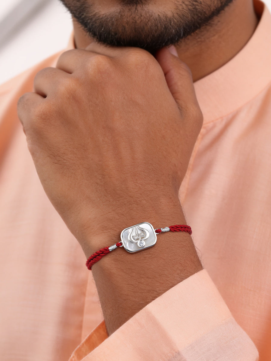 Mother of Pearl Trishul Silver Rakhi For Bhai