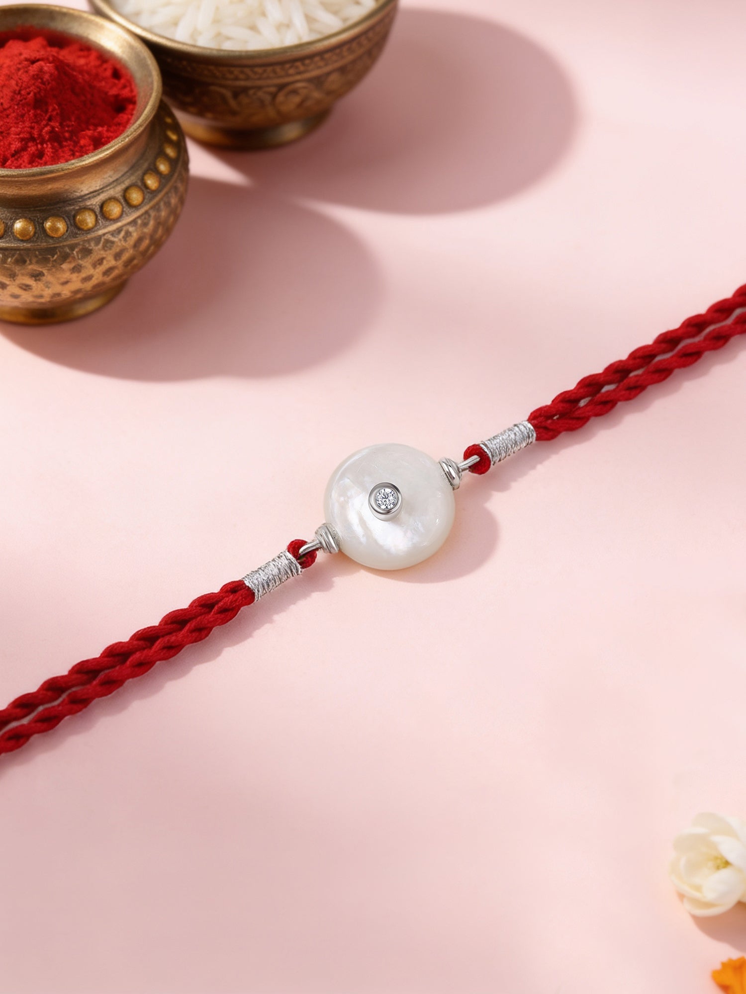 Mother of Pearl Solitaire Silver Rakhi