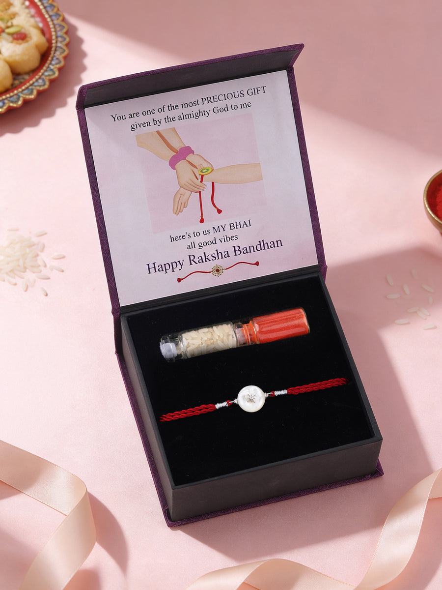 Star Charm Mother of Pear Silver Rakhi