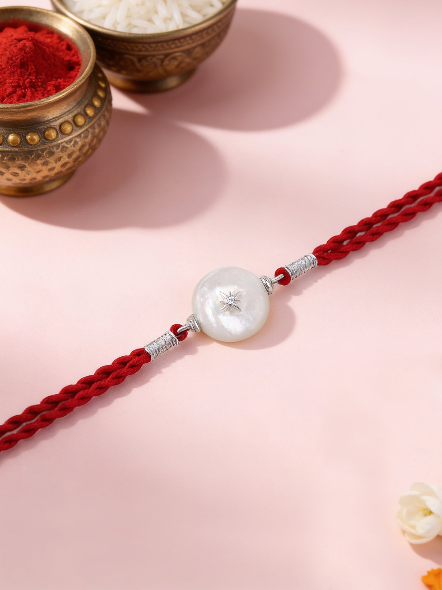 Star Charm Mother of Pear Silver Rakhi