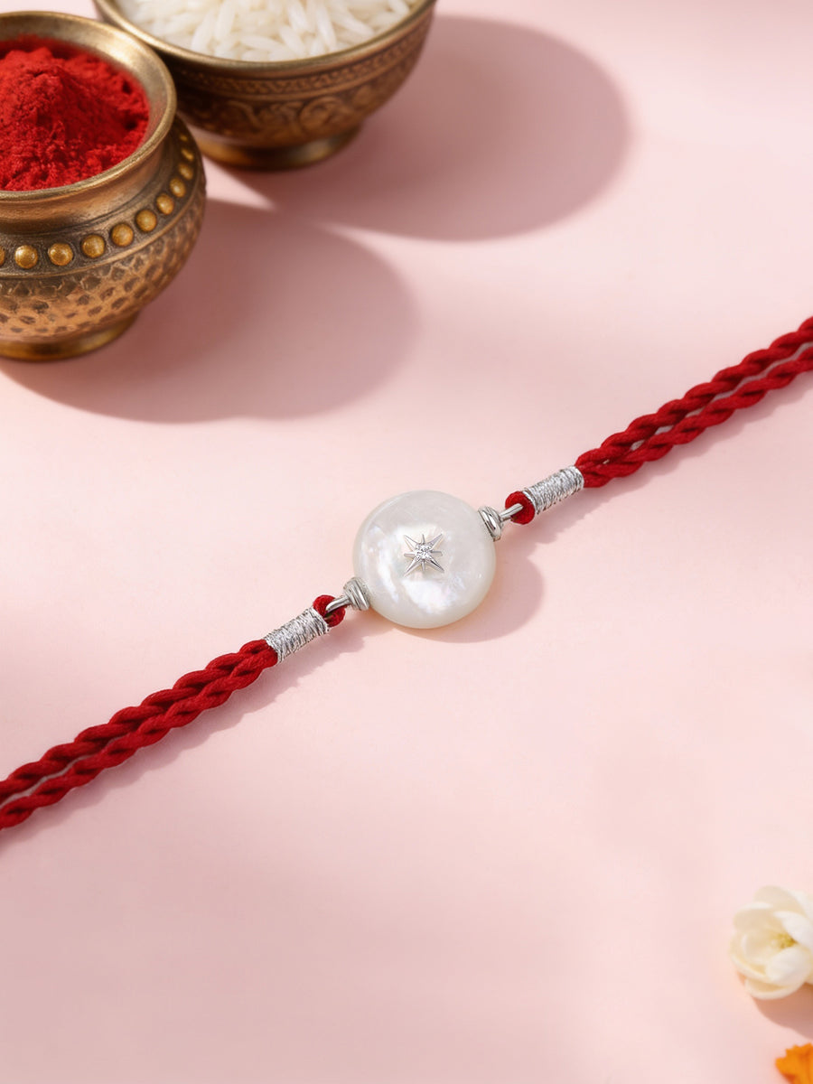 Star Charm Mother of Pear Silver Rakhi