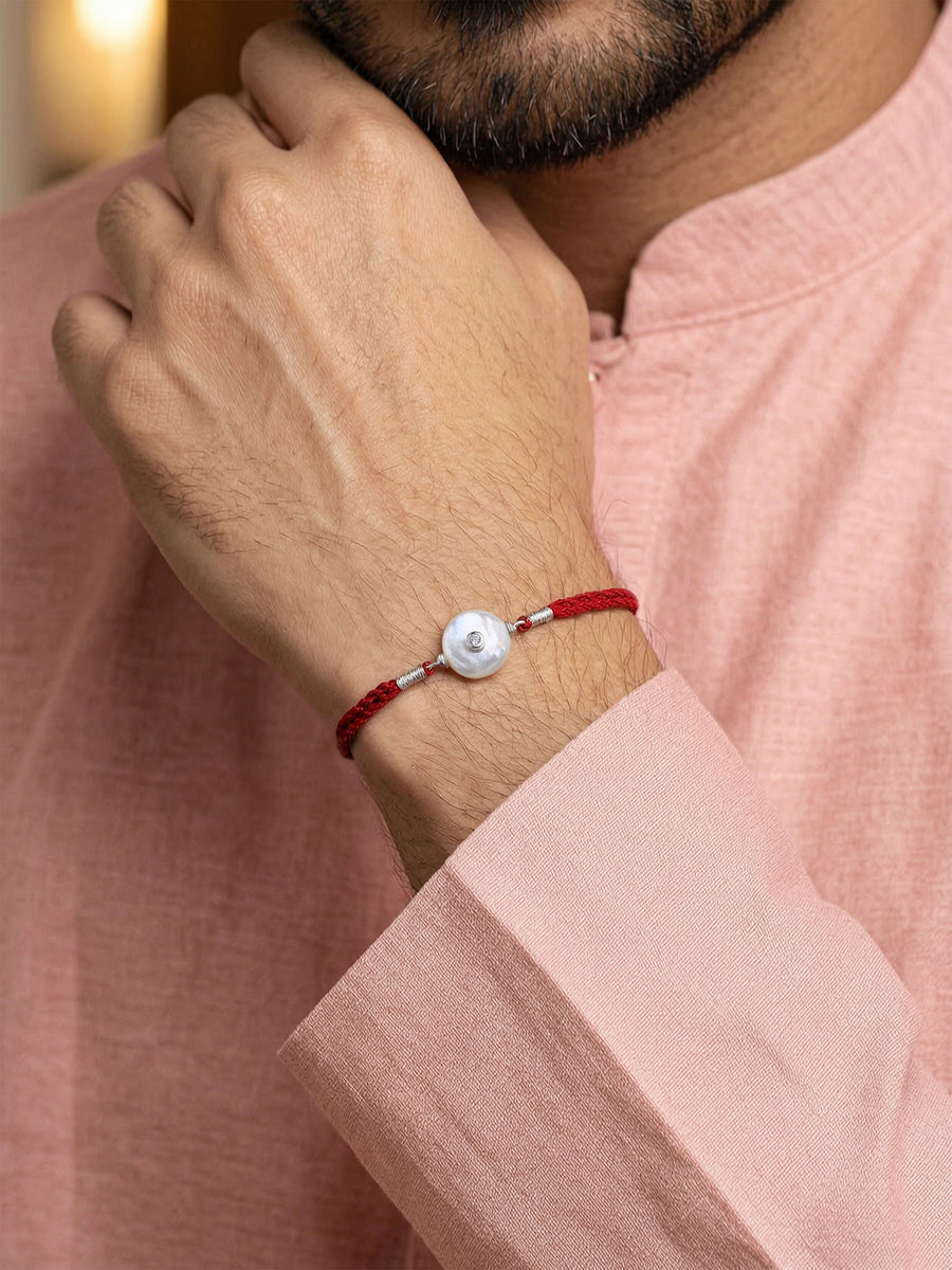 Mother of Pearl Solitaire Silver Rakhi