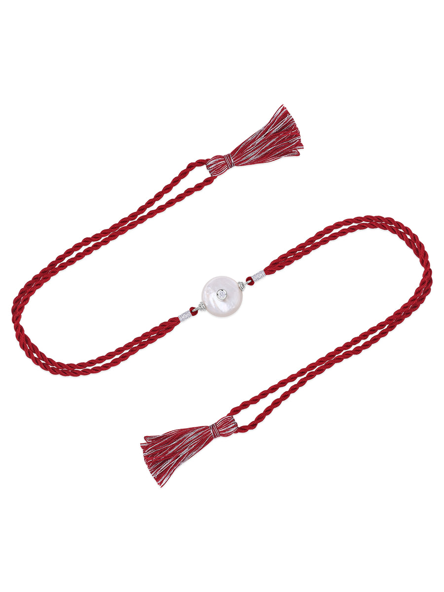 Mother of Pearl Solitaire Silver Rakhi