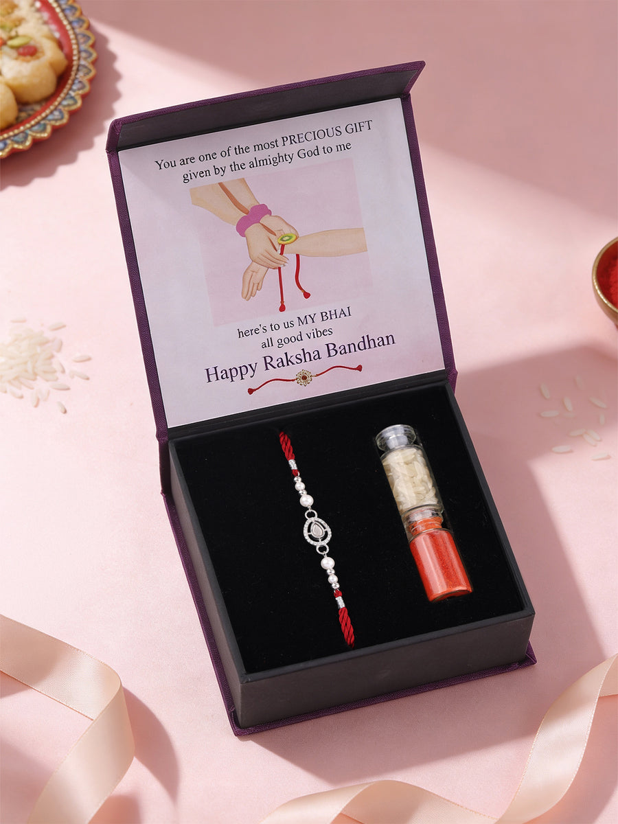 Pearl Blessings Silver Rakhi