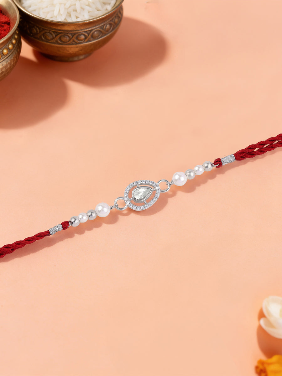 Pearl Blessings Silver Rakhi for Brother in 925 Sterling Silver - Ornate Jewels