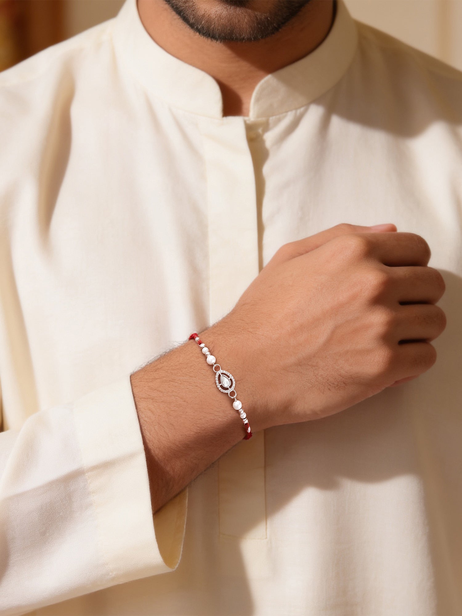 Pearl Blessings Silver Rakhi