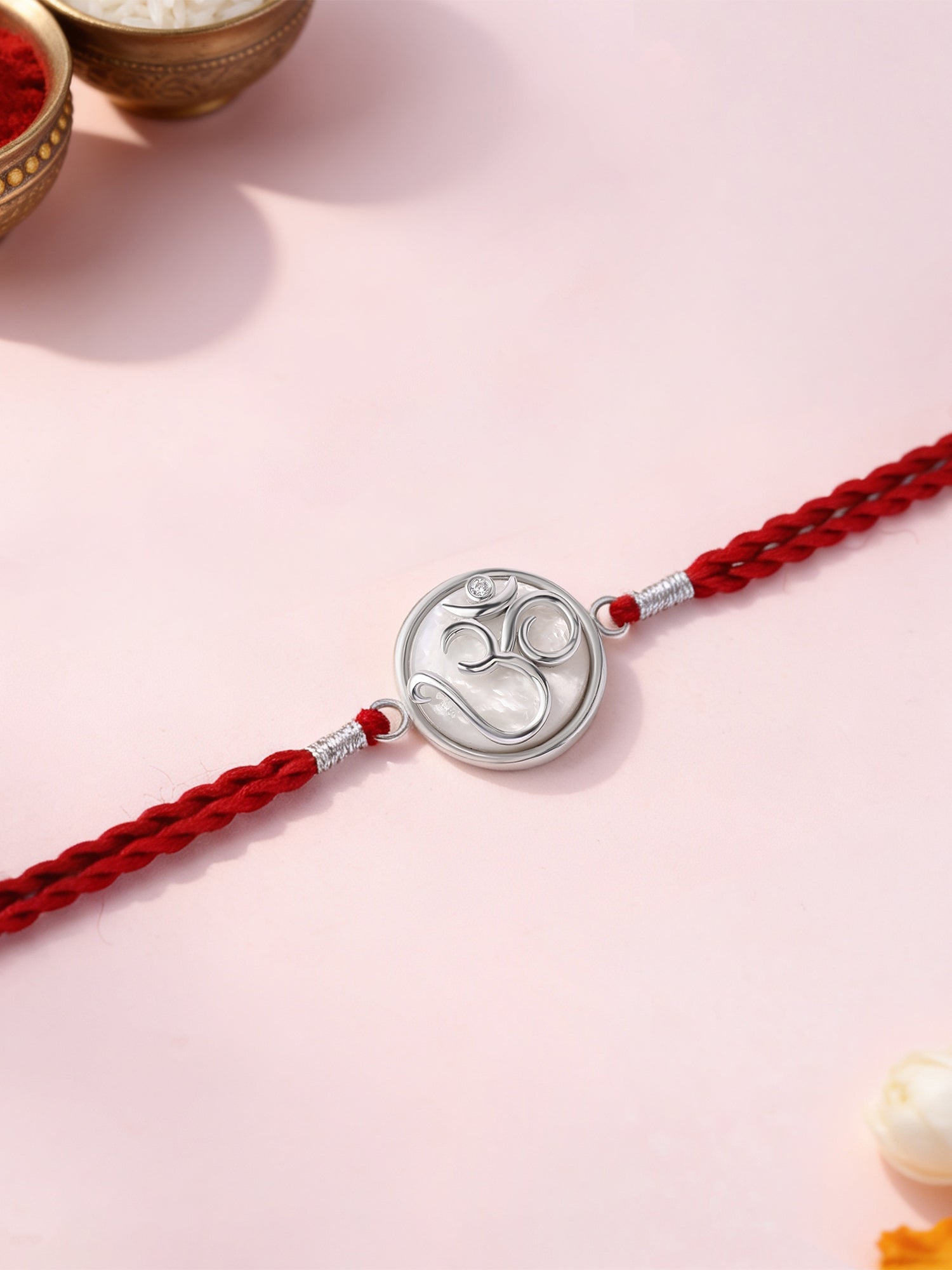 Mother of Pearl Om Silver Rakhi For Brother