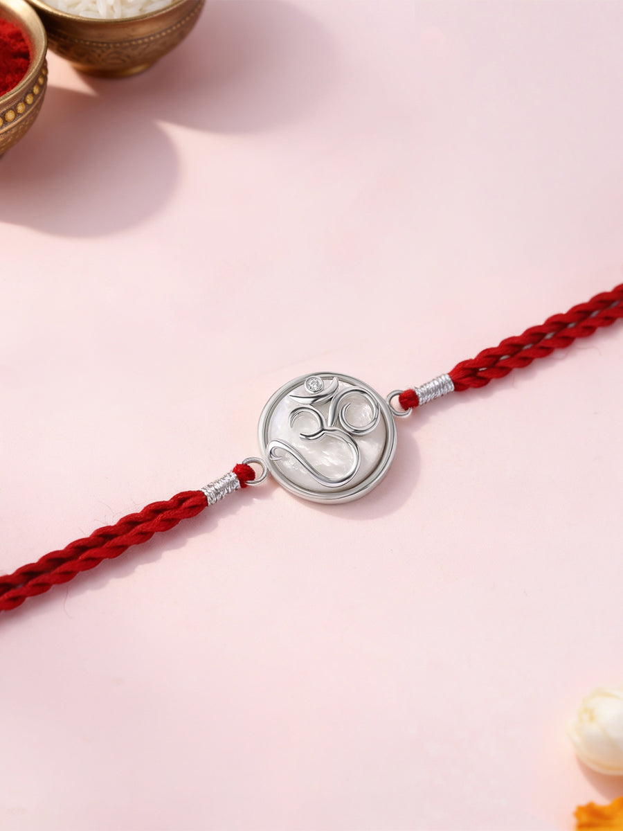 Mother of Pearl Om Silver Rakhi For Brother