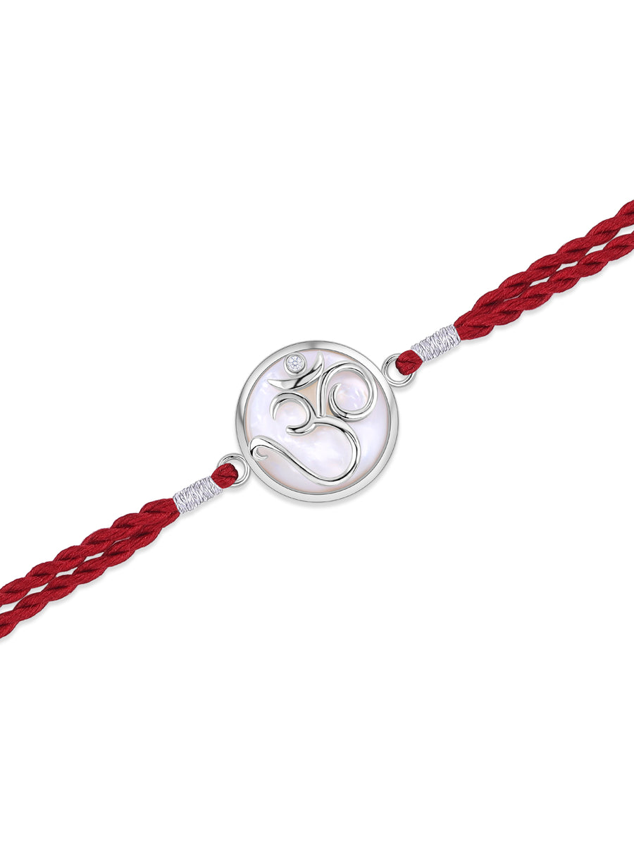 Mother of Pearl Om Silver Rakhi For Brother